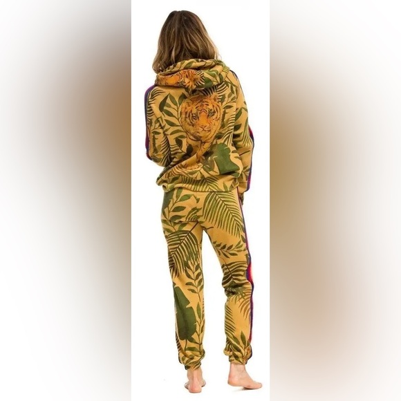 RARE Aviator Nation Pant Jungle Tiger Sweatpants Jogger Khaki Velvet Stripes - Picture 2 of 3